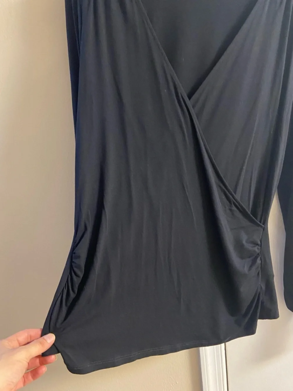 Boden Black Faux Wrap Blouse Puff Bishop Sleeves Size 14
